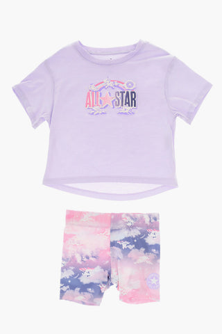 ALL STAR CHUCK TAYLOR Set T-Shirt Girocollo con Logo in Rilievo e Shorts Effetto Tie-Dye