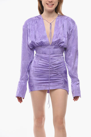 Silk Mini Dress with Padded Strap and Pinched On the Front