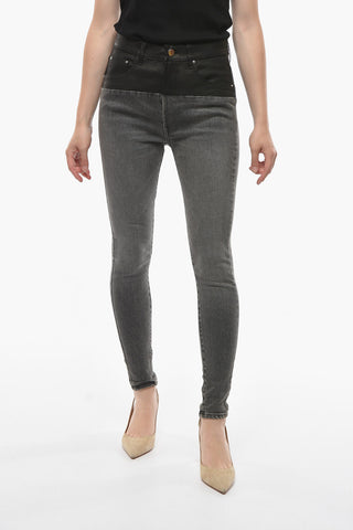 Jeans Skinny Fit con Dettaglio in Pelle 11cm
