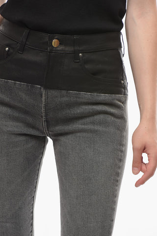 Jeans Skinny Fit con Dettaglio in Pelle 11cm