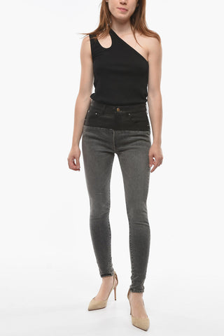 Jeans Skinny Fit con Dettaglio in Pelle 11cm