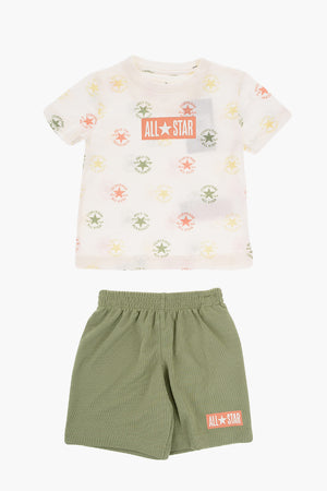 ALL STAR CHUCK TAYLOR Crewneck T-Shirt and Mesh Shorts Set with All-Over Print