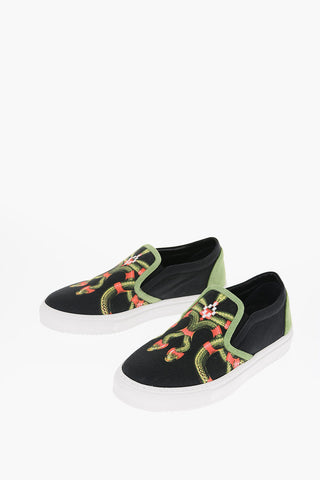 Printed Canvas EDDA Slip On Sneakers with Suede Trimmings