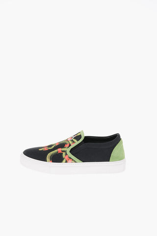 Printed Canvas EDDA Slip On Sneakers with Suede Trimmings