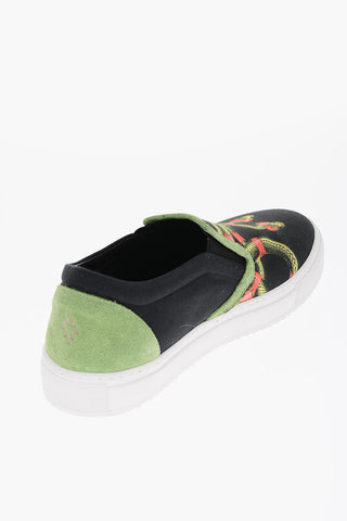 Printed Canvas EDDA Slip On Sneakers with Suede Trimmings
