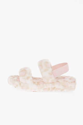 Tie Dye Effect Real Fur OH YEAH Sandals with Elastic Strap Logoed