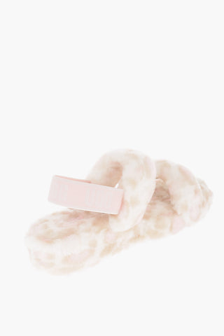 Tie Dye Effect Real Fur OH YEAH Sandals with Elastic Strap Logoed