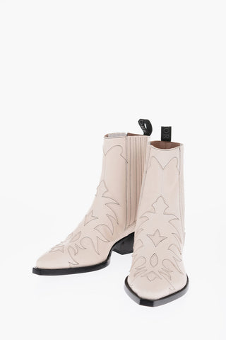 Leather Western Boots With Overlapping Details 5,5cm