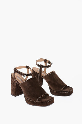 Suede BRUGES Ankle Strap Sandals with Chunky Heel 10.5cm