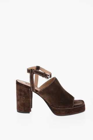 Suede BRUGES Ankle Strap Sandals with Chunky Heel 10.5cm
