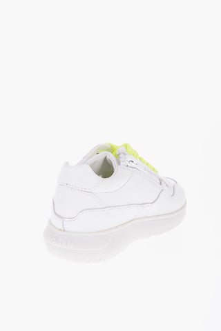 Leather Sneakers with Side Zip and Fluo Strings
