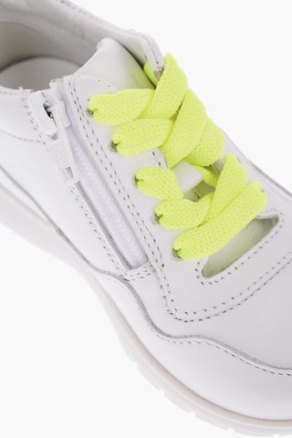 Leather Sneakers with Side Zip and Fluo Strings