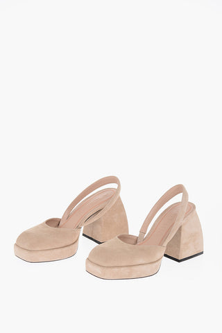 Square Toe Suede Slingback Pumps 9.5cm