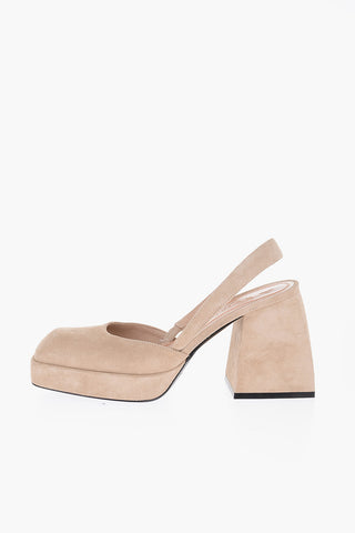 Square Toe Suede Slingback Pumps 9.5cm