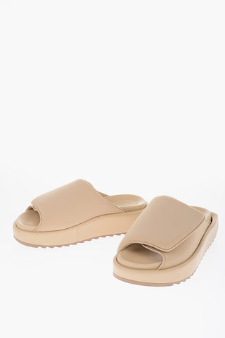 GIA COUTURE Leather and Fabric GIA1 Sandals with Touch Strap Closure 4cm