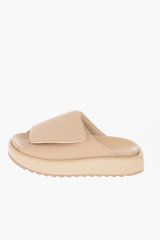 GIA COUTURE Leather and Fabric GIA1 Sandals with Touch Strap Closure 4cm