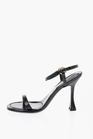 Leather Sandals with Touch Strap Closure and Golden Detail 11cm