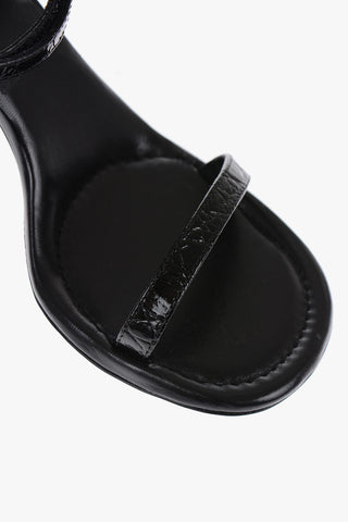Leather Sandals with Touch Strap Closure and Golden Detail 11cm