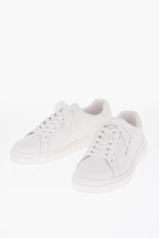 Solid Color Leather Low-Top Sneakers with Golden Logo