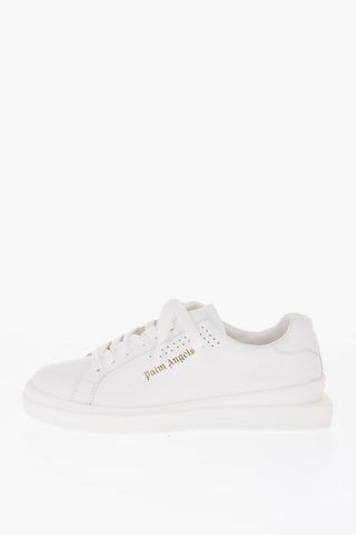 Solid Color Leather Low-Top Sneakers with Golden Logo