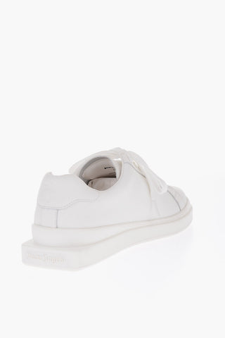 Solid Color Leather Low-Top Sneakers with Golden Logo