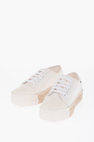 Sneakers in Tela Punta Quadrata con Rifiniture in Rafia