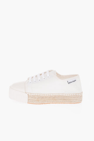 Sneakers in Tela Punta Quadrata con Rifiniture in Rafia