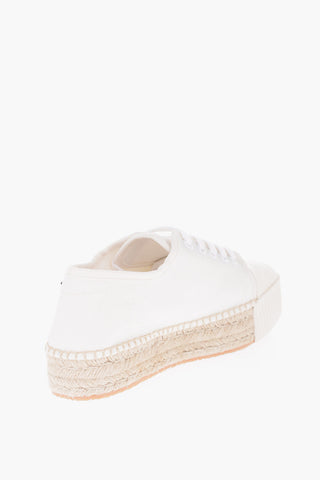 Sneakers in Tela Punta Quadrata con Rifiniture in Rafia