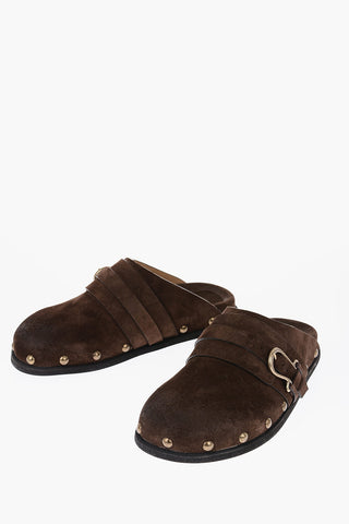 Suede Sandals with Golden Decorative Studs