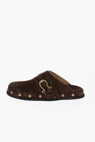 Suede Sandals with Golden Decorative Studs