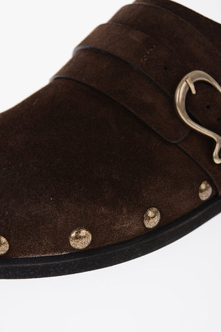 Suede Sandals with Golden Decorative Studs