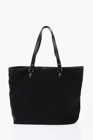 Canvas Tote Bag with Printed Logo and Leather Trims