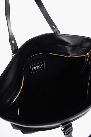 Canvas Tote Bag with Printed Logo and Leather Trims