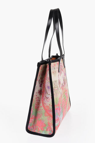 Borsa Tote a Fantasia Floreale con Rifiniture in Pelle