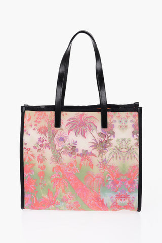 Borsa Tote a Fantasia Floreale con Rifiniture in Pelle