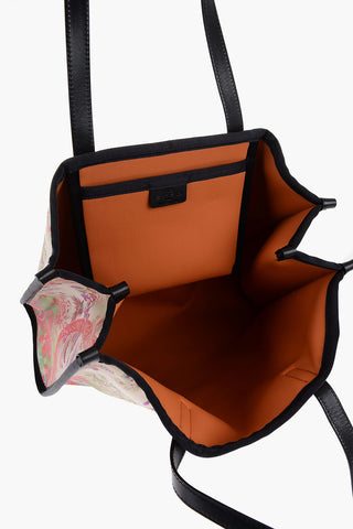 Borsa Tote a Fantasia Floreale con Rifiniture in Pelle