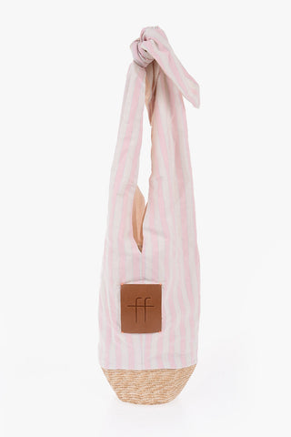 Borsa a Spalla a Righe Awning con Fondo in Rafia