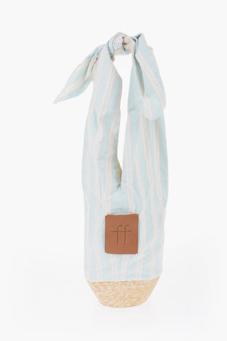 Awning Striped Shoulder Bag with Raffia Hem