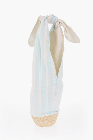 Awning Striped Shoulder Bag with Raffia Hem
