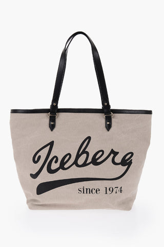  Canvas Tote Bag with Printed Logo and Leather Trims 