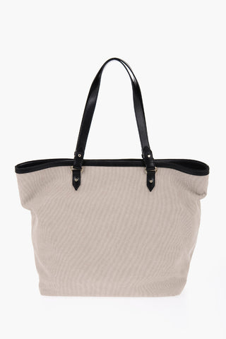  Canvas Tote Bag with Printed Logo and Leather Trims 