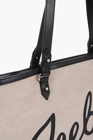  Canvas Tote Bag with Printed Logo and Leather Trims 