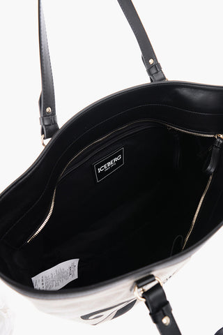  Canvas Tote Bag with Printed Logo and Leather Trims 