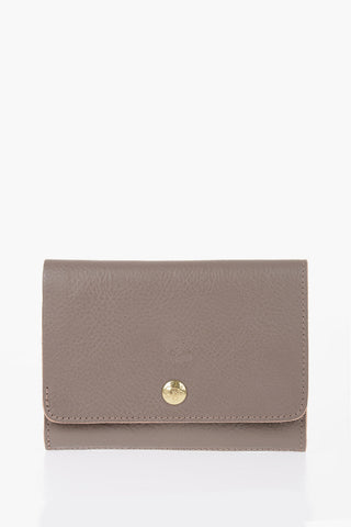 Textured Leather Wallet with Golden Buttons