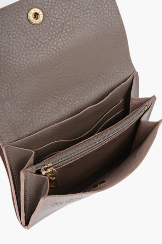 Textured Leather Wallet with Golden Buttons