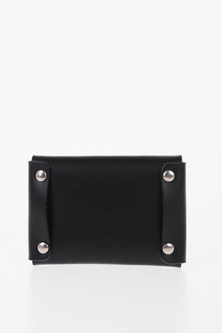 Solid Color Leather TITANO Card Holder with Silver-Tone Button