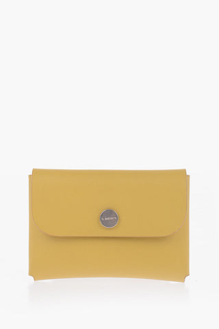 Solid Color Leather TITANO Card Holder with Silver-Tone Button