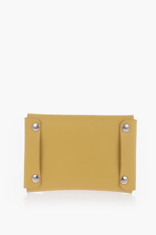 Solid Color Leather TITANO Card Holder with Silver-Tone Button