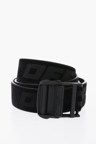 Leather and Velvet Belt with Contrasting Logo 35mm