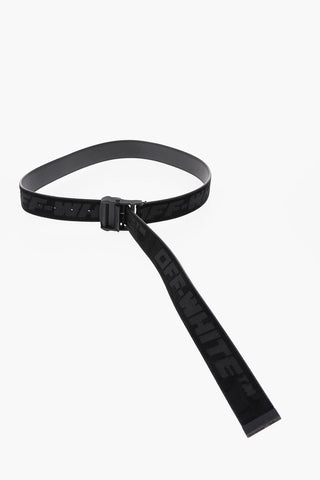 Leather and Velvet Belt with Contrasting Logo 35mm